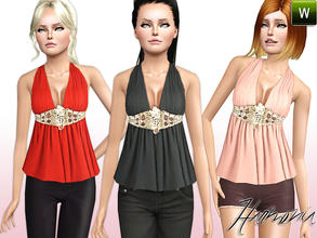 Sims 3 — TEEN ~ Dazzling Jeweled Babydoll Top by Harmonia — Custom Mesh By Harmonia 3 Variations. Recolorable
