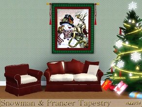 Sims 3 — Snowman And Prancer Tapestry by ziggy28 — A very sweet Christmas tapestry of a snowman and Prancer the Reindeer.