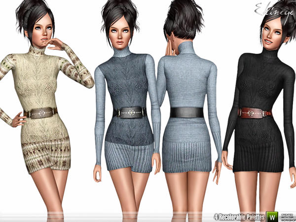 Sims 3 — Turtleneck Sweater Dress by ekinege — Dress with belt. Turtleneck. Long sleeves. 4 recolorable parts. Y.Adult -