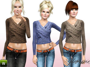 Sims 3 — Cable Cropped Knit Jumper by Harmonia — 3 Variations. Recolorable This Crop Knit Jumper offers you the ideal