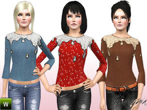 Sims 3 — Knit Top With Sequin Shoulders by Harmonia — 3 Variations. Recolorable This stunning party sweater features