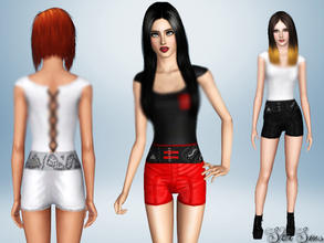 Sims 3 — Lady Rock short by StarSims — The perfect outfit for your rocker sims. Stud details,belt. -recolorable -CAS and