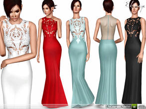 Sims 3 — Baroque Lace Bodice Dress by ekinege — Gown with embroidered bodice. Sleeveless. 2 recolorable parts. Custom