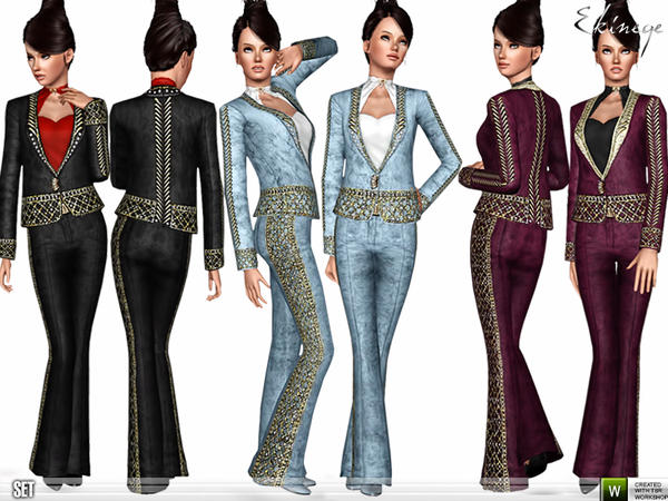 Sims 3 — Embellished Jacket & Pants - Set115 by ekinege — This set consists of 2 pieces. Embellished velvet jacket.