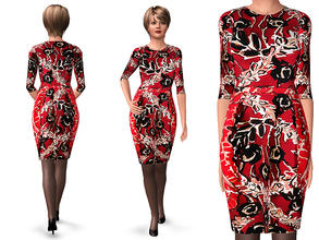 Sims 3 — PRINTED SILK DRESS by SimDetails — Elegant, floral-print silk dress for your elder female Sim. Because of the