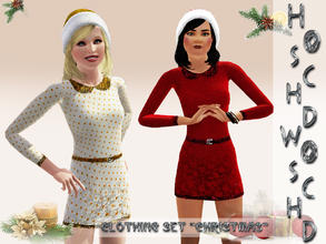 Sims 3 — teen_female_dress_christmas by hoschdwoschd2 — a festive belted short dress with lace and glittering collar for
