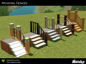 Sims 3 — Matching Fences by Mutske — This set contains 5 missing fences, they match EA stairs railings. Make sure that