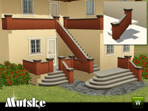 Sims 3 — Matching Railing Brick Wall Suite II by Mutske — Matching Railing for the EA Fences. 2 Recolorable parts. Made