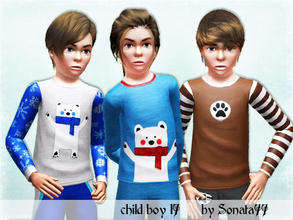 Sims 3 — Sonata77 child boy 17 by Sonata77 — T-shirt with long sleeves. Winter design with polar bears. Three recolorable