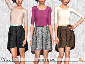 Sims 3 — Young & Beautiful by MissDaydreams — Young &amp;amp; Beautiful is a belted slouch dress with semi-long