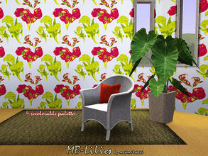 Sims 3 — MB-Lilies by matomibotaki — Pattern with floral design and 4 recolorable palettes, to find under - Theme -, by