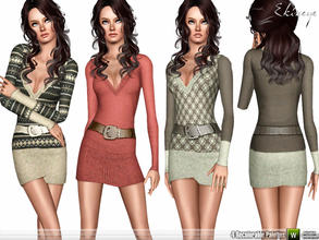 Sims 3 — V-Neck Sweater Dress by ekinege — Dress with belt. V-Neck. Long sleeves. 4 recolorable parts. Y.Adult - Adult.