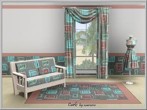 Sims 3 — Curls_marcorse by marcorse — Kiss-curl shapes in a red/green/white geometric pattern