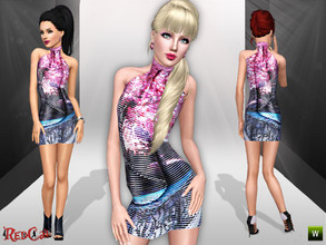 Sims 3 — Printed Dress by RedCat — Not Recolorable. 1 Variation Included. Game Mesh. 