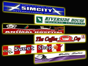 Sims 3 — Business Signs Set 1 by luckyoyo — This set contains: Airport Sign, Hair Salon Sign, Animal Hospital Sign,
