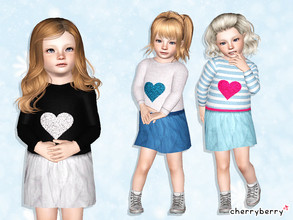 Sims 3 — Glitter heart dress by CherryBerrySim — Cute everyday toddler dress with a recolorable glitter heart.
