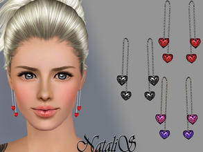 Sims 3 —  Two Hearts Drop Earrings FT-FA by Natalis — Drop earrings with two sparkling crystals in the shape of heart.