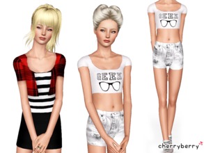 Sims 3 — Electricshock SET by CherryBerrySim — Clothing set for punk student teen girls. Includes 'Electric dress', 'Geek