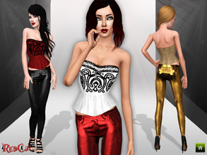 Sims 3 — Chic Set by RedCat — Strapless Top: 1 Recolorable Pallet. 3 Variations Included. New Mesh by RedCat. Leather