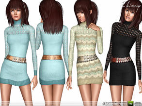 Sims 3 — Cable Knit Sweater Dress  by ekinege — Dress with belt. Turtleneck. Long sleeves. 4 recolorable parts.
