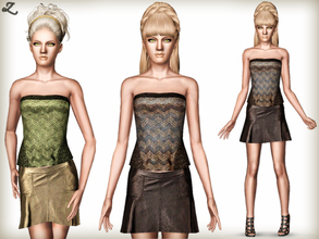 Sims 3 — Patterned Knit Tube Top & Leather Lochdon Skirt by zodapop — Zigzag pattern knit tube top and pretty flared