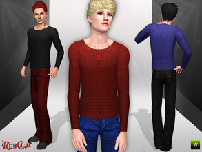 Sims 3 — Male Set 004 by RedCat — Sweater: 1 Recolorable Channel. 3 Variations Included. New Mesh by RedCat. (More fit