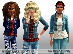 Sims 3 — RockNRoll Set No 1 by Lutetia — This clothing set contains two studded denim jackets Works for female teenagers