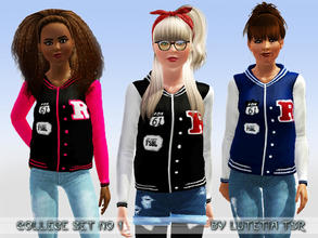 Sims 3 — College Set No 1 - Jacket - YA/A by Lutetia — A hooded college jacket with patches Works for female (young)