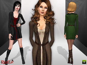 Sims 3 — Long Cardigan with Dress by RedCat — 3 Recolorable Channels. 3 Variations Included. New Mesh by RedCat.