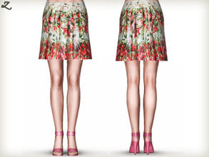 Sims 3 — Black Cherry-Multi Watercolor Print Cotton Skirt by zodapop — Playful, feminine printed cotton skirt in