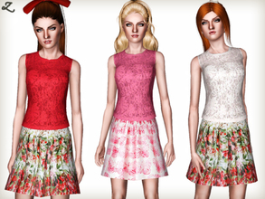 Sims 3 — Fashion Set 1 by zodapop — Girly-chic knit top and Valentino inspired printed skirts. Perfect for the upcoming