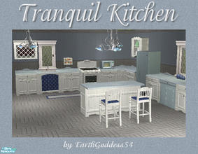 Sims 2 — Tranquil Kitchen by EarthGoddess54 — A beautiful, tranquil kitchen in shades of blue and gray wood. Set