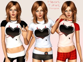 Sims 3 — Heart T-shirt by Paogae — A recolorable top for adult and young adult females with a new stencil: a little devil