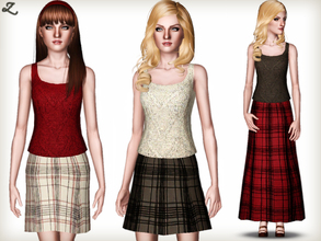 Sims 3 — Fashion Set 2 by zodapop — Suede knit top with a choice of a checked aline maxi or a shorter skirt. ~ New meshes