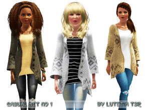 Sims 3 — Casual Set No 1 by Lutetia — This clothing set contains a cardigan and used denim pants Works for female