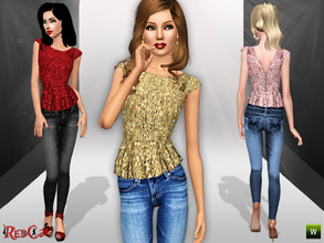 Sims 3 — Pretty Woman Set by RedCat — Shiny Top: 1 Recolorable Channel. 3 Variations Included. New Mesh by RedCat. Jeans: