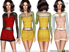 Sims 3 — Entrelac Sweater Dress by ekinege — Entrelac Knitting. Crochet knit long sleeves. Leather detail. Studded. 4