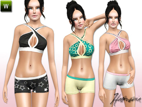 Sims 3 — Knockout Criss Cross Bra by Harmonia — 3 Variations. Recolorable Sports bra with cross body straps, v neck, and