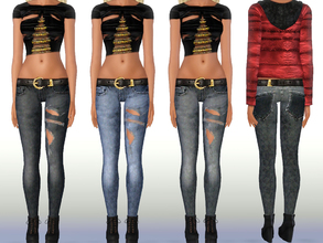 Sims 3 — Outdoor SET05-4 by ShakeProductions — Belted and ripped casual jeans