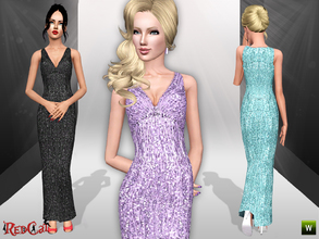 Sims 3 — Sequined Dress Maxi Version by RedCat — 1 Recolorable Channel. 3 Variations Included. Game Mesh.