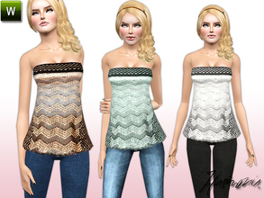 Sims 3 — Zigzag Patterned Knit Tube Top by Harmonia — Custom Mesh By Harmonia 3 Variations. Recolorable Zigzag knit