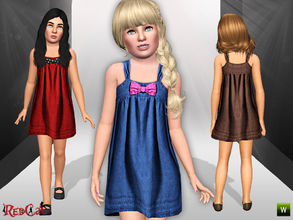 Sims 3 — Child* Denim Dress with Ribbon by RedCat — 2 Recolorable Channels. 3 Variations Included. Mesh by LianaSims3.