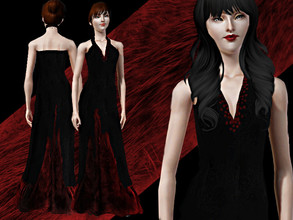 Sims 3 — Ts3 CC wishes Murfeel_Blackdress02_T.D. by Sylvanes2 — Satin with pearls and fur dress for an elegant sim