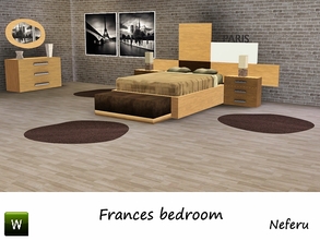 Sims 3 — Neferu Frances bedroom by Neferu2 — Modern style bedroom. This set contains: Bed, Headboard, Dresser, Table End,