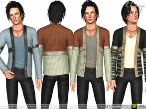 Sims 3 — Knitted Cardigan by ekinege — Long sleeve knitted cardigan. Leather detail. 4 recolorable parts.