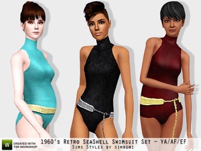 Sims 3 — Sea Shell Swimsuit Set 1960's Retro YA-AF-EF by simromi — This 1960's inspired swimsuit is sure to make a splash