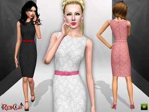 Sims 3 — Pencil Dress with Lace Details by RedCat — 2 Recolorable Channels. 3 Variations Included. Mesh by BluElla.