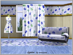 Sims 3 — Jigsaw_marcorse by marcorse — Geometric pattern: jigsaw puzzle pieces in blue and green on white.