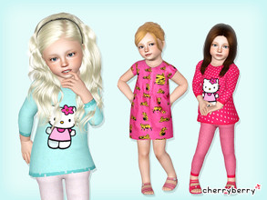 Sims 3 — Cute kitty set by CherryBerrySim — Adorable kitty set for toddler girls! Includes outfit with Hello Kitty and