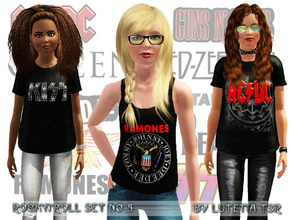 Sims 3 — RockNRoll Set No 3 by Lutetia — This clothing set contains a shirt and tanktop with bandlogos Works for female